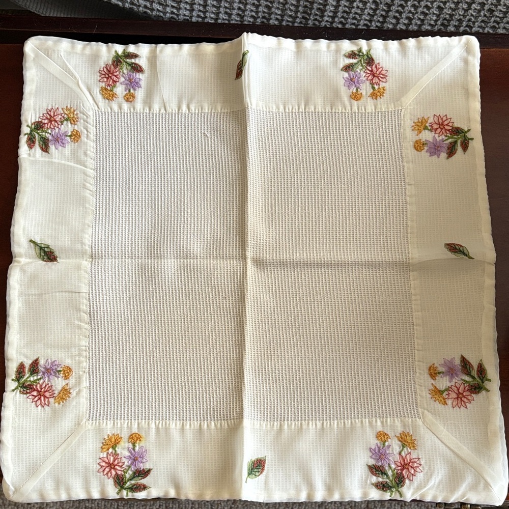 Eight Cream Embroidered Floral Placemats